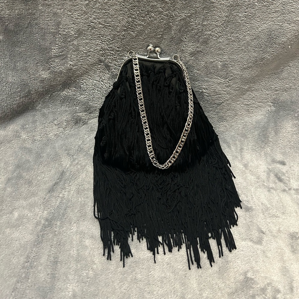 Bebe black fringe purse size small